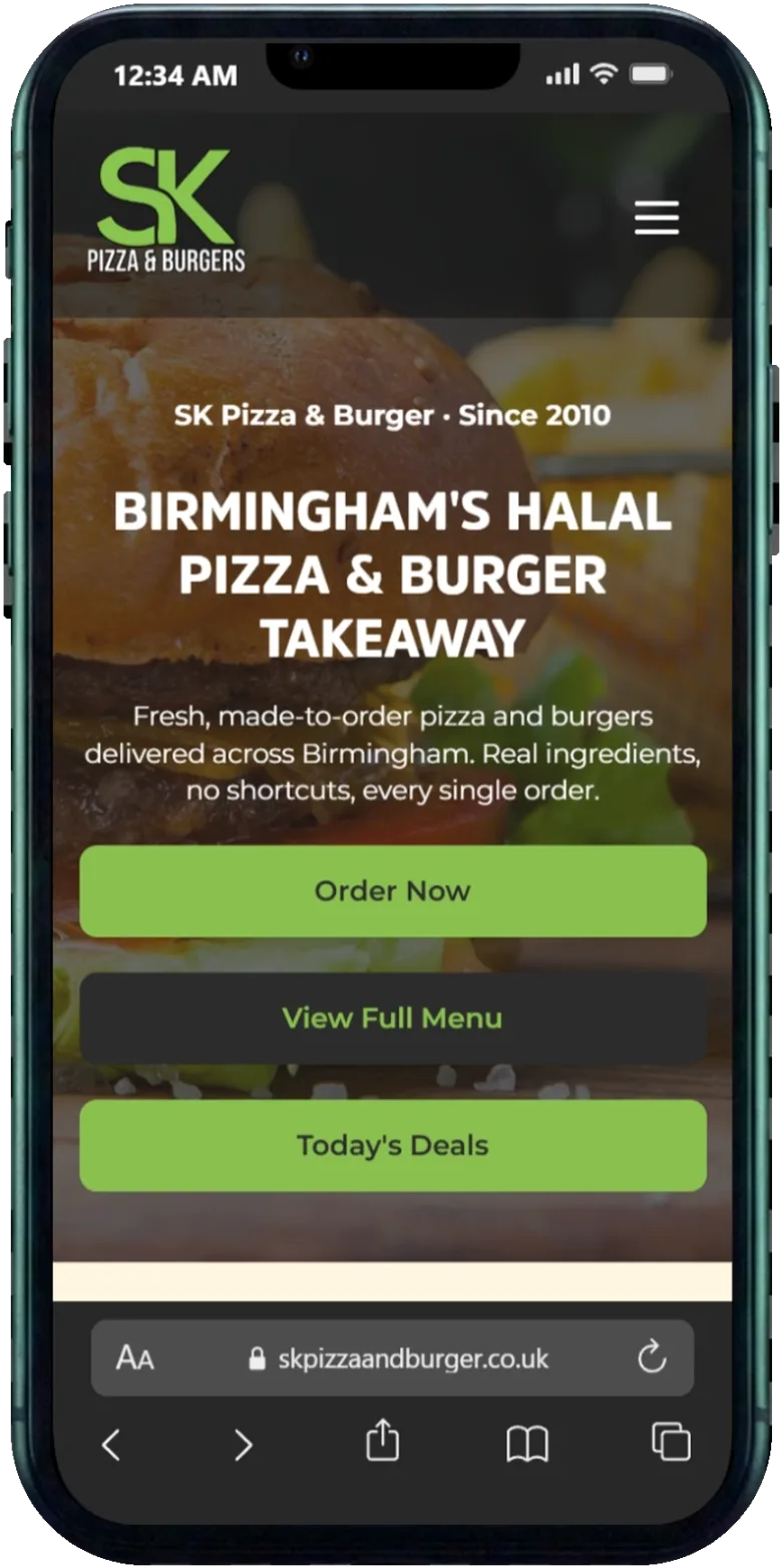 SK Pizza & Burger Mobile Website Frame