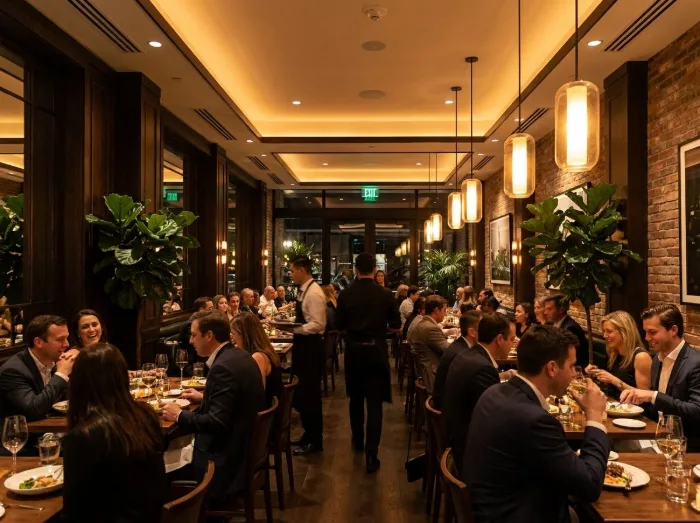 Packed restaurant dining room