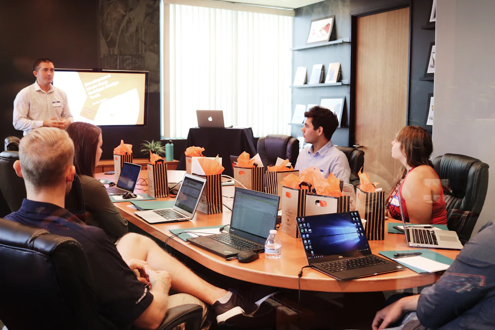 Team presenting results in a meeting